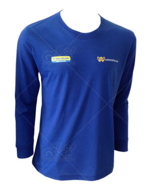 เสื้อยืดคอกลมแขนยาว-สีน้ำเงิน-สกรีน-บริษัท-เทรคเตอร์