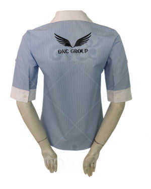 เสื้อเชิ้ต-ลายสก็อต-แขนสามส่วน-ตัดต่อปลายแขนสีขาว-ปักอกซ้าย-ด้านหลัง shirt 11