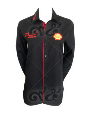 เสื้อเชิ้ต-สกรีน-shell-v-power-nitro-สี-ดำ-สาบแดง shirt 13