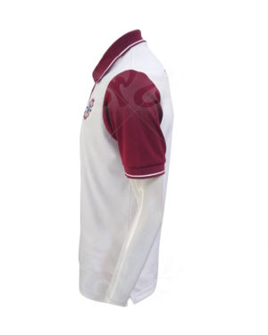 เสื้อโปโล-สี-ขาว-คอปก-แขน-สีเลือดหมู-ปกและแขน-ขลิปสีขาว-ปักอกซ้าย-polo-26
