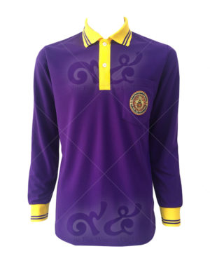 เสื้อโปโล สี ม่วง คอปก สาบโชว์ จั้มแขน สี เหลือง ขลิปสองเส้น สีม่วง ปลายแขน ปลายปก รหัสสินค้า polo-05