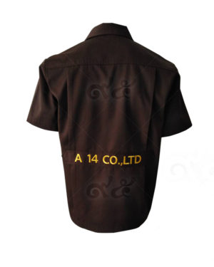 ยูนิฟอร์ม-เสื้อช็อปช่าง-สีน้ำตาล-แขนสั้น-ปัก-ด้านหลัง-01