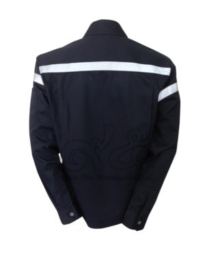 ยูนิฟอร์ม-เสื้อช็อปช่างแขนยาว-สีดำ-คาดเทปขาว-มีที่ใส่ปากกาตรงแขน-ด้านหลัง-15