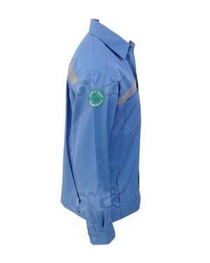 ยูนิฟอร์ม-เสื้อช็อปช่างแขนยาว สีฟ้า ติดเทปสะท้อนแสง ปักแขนขวา 10