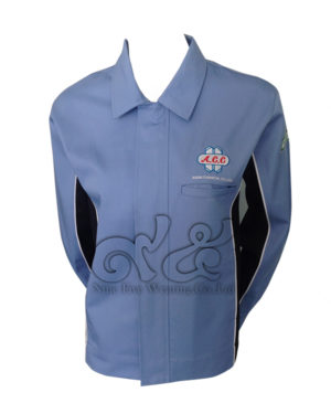 ยูนิฟอร์ม-เสื้อช็อปช่างแขนยาว-สีฟ้า-สาบทับกระทุบ-ตัดต่อด้านข้างและแขน-ปักอกซ้าย-20
