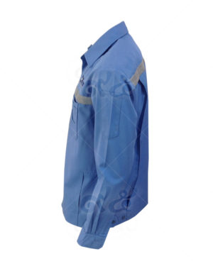 ยูนิฟอร์ม-เสื้อช็อปช่างแขนยาวติดกระเป๋า สีฟ้า ติดเทปสะท้อนแสง ด้านข้าง 10