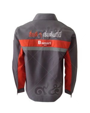 ยูนิฟอร์ม เสื้อช็อปแขนยาว สีเทา ตัดต่อสีส้ม ปักด้านหลัง 09