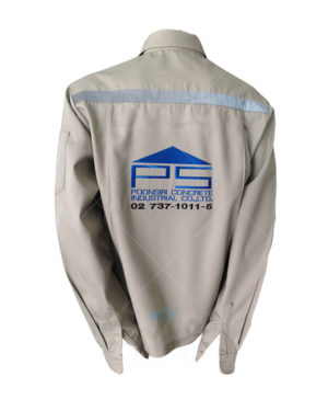 ยูนิฟอร์ม-เสื้อช็อปแขนยาว สีเบจ ติดเทปสะท้อนแสง ปักด้านหลัง 22