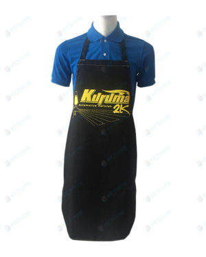 ผ้ากันเปื้อน สีดำ สกรีน กลางอก สีเหลือง apron-07