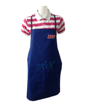 ผ้ากันเปื้อน สีน้ำเงิน ปักอกซ้าย apron-02