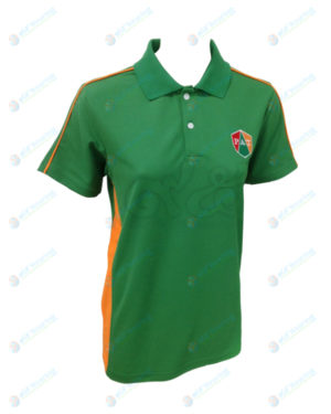 เสื้อโปโลตัดต่อ-tk-micro-สีเขียว-ข้างลำตัวสีส้ม-ปักอกซ้าย-มีกุ้นไหล่-polo-56
