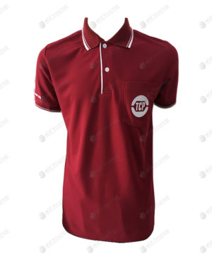 เสื้อโปโลสีเลือดหมู-tk-micro-แขนจั๊ม-คอปก-ขลิบปลาย-2-เส้น-สาบซ่อน-สีขาว-ปักอกซ้าย-แขนขวา-polo-86