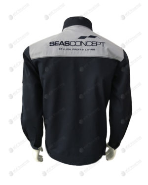 เสื้อช็อปแขนยาว 28 ตัดต่อสีกรม-เทา ด้านหลัง ปักด้านหลัง คอปกสีกรม