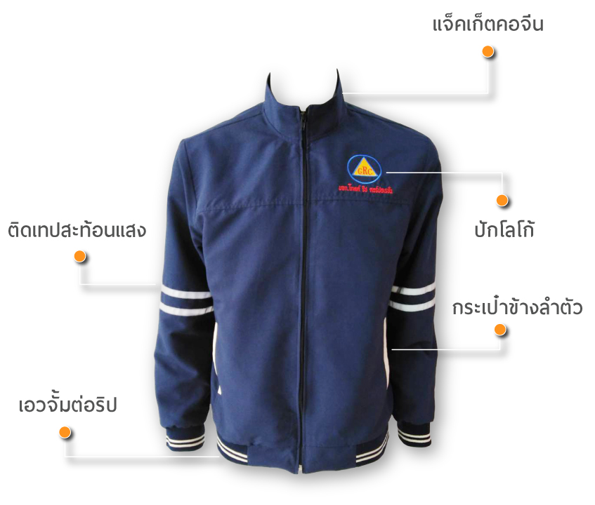 เสื้อแจ็คเก็ต-สีน้ำเงิน-คอจีน-ติดเทปสะท้อนแสง-เอวจั้มต่อลิป