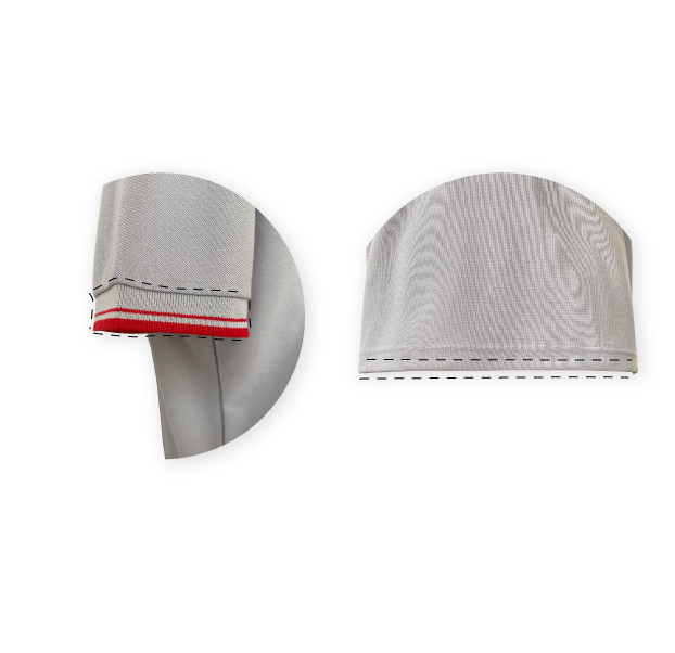 แขนจั๊มไม่บานเข้ารูป-ชายเสื้อเส้นด้าย เสมอกัน เส้นตรง