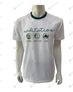 เสื้อยืด คอกลม ตัดต่อ สีขาว-เขียวต้นสน no.84