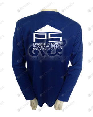 เสื้อยืด คอกลม แขนยาว คนงาน ตัดต่อ สีน้ำเงิน-ขาว ด้านหลัง no.64