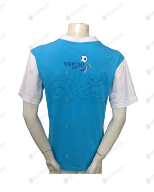 เสื้อยืด คอวี ตัดต่อ สีฟ้า-ขาว สกรีน ด้านหลัง no.33