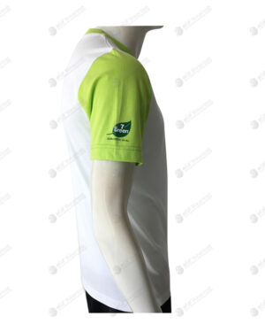 เสื้อยืดคอกลม ตัดต่อ สีขาว-เขียวใบเตย สกรีน ด้านข้าง no.82