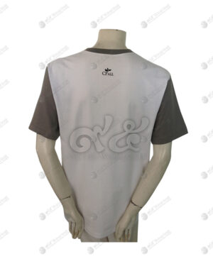 เสื้อยืดคอกลม ตัดต่อ สีขาว-เทาเข้ม สกรีน ด้านหลัง no.37