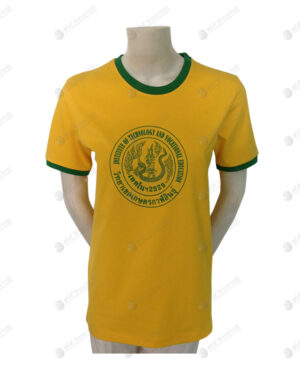 เสื้อยืดคอกลม ตัดต่อ สีเหลือง-เขียว สกรีน no.29