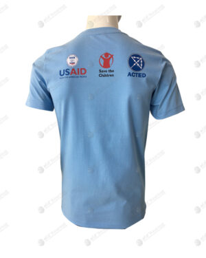 เสื้อยืดคอกลม สีฟ้า สกรีน ด้านหลัง no.89