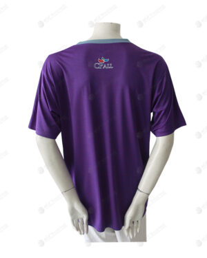 เสื้อยืดคอวี ตัดต่อ สีม่วง-เทาหิน ด้านหลัง สกรีน แขนสั้น no.24