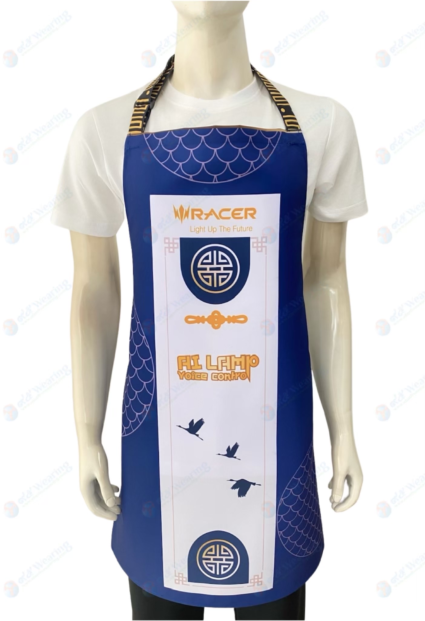 ผ้ากันเปื้อน สีน้ำเงิน สกรีนกลางอก รหัสสินค้า apron-[10]